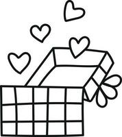 Gift Box Gift With Flying out Hearts for Valentines Day in Doodle Style vector