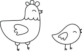 pollo y pollo estilo garabato aves de corral símbolo de pascua vector