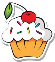 Sticker Colorful Muffin With Cream and Cherry vector