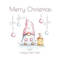 Christmas Card with Cute Gnome in Hat vector