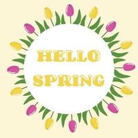 Cute Poster Hello Spring Tulip Frame vector