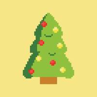 árbol de navidad de icono retro en estilo píxel vector