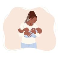 mujer afro amamantando a su bebé recién nacido. ilustración vectorial vector