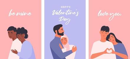 Set of Valentines day cards. Flat vector illustration for flyers, invitation, banner, mobile apps.