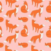 Cute fox seamless pattern. Vector flat illustration