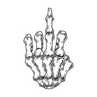 skeleton Fuck Finger Hand line art vintage tattoo or print design vector illustration.