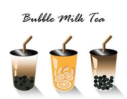 Bubble milk tea and orange tea  in plastic cup. Take away drink, beverage. vector