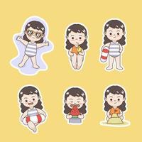 Cute Girl Summer Activity Sticker vector
