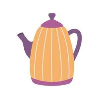 Tea kettle with stripes, vector flat illustration on white background