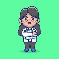 Ilustración de icono de vector de dibujos animados de doctora linda. concepto de icono médico de personas vector premium aislado. estilo de dibujos animados plana