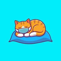 lindo gato durmiendo con máscara en la ilustración de icono de vector de dibujos animados de almohada. concepto de icono médico animal vector premium aislado. estilo de dibujos animados plana