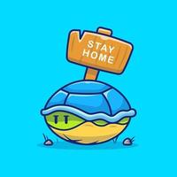 Cute Turtle Stay At Home Cartoon Vector Icon Illustration.  Animal Medical Icon Concept Isolated Premium Vector. Flat  Cartoon Style