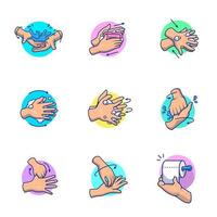 Washing Hand Set Cartoon Vector Icon Illustration. People  Medical Icon Concept Isolated Premium Vector. Flat Cartoon  Style