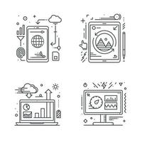 Smartphone tablet laptop and desktop icon. Thin line design. Vector illustration