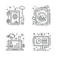 Smartphone tablet laptop and desktop icon. Thin line design. Vector illustration