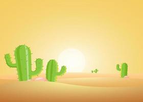 Desert sunset landscape with cactus. Vector illustration
