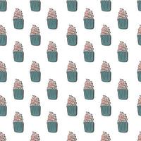 Pastry hand drawn seamless pattern. Doodle background collection confections, cupcakes . Icon set vector. vector