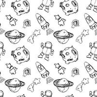 Space seamless pattern print design for kids with cosmic elements, rockets, tars, planets, spaceships. design for fashion fabrics, textile graphics, prints. Hand drawn solar system. vector