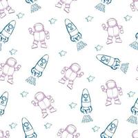 Space seamless pattern. Hand drawn space, spaceships, rocket, stars. Trendy kids vector background. Hand drawn space elements seamless pattern. Space doodle back