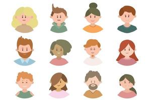 conjunto de avatares de personas. grupo de diversidad hombres y mujeres. ilustración vectorial estilo plano foto de usuario, diferentes íconos de cara humana yong para representar a una persona en un juego, foro de Internet, cuenta.