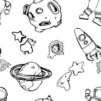 Space seamless pattern print design for kids with cosmic elements, rockets, tars, planets, spaceships. design for fashion fabrics, textile graphics, prints. Hand drawn solar system. vector