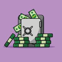 Safe Deposit Box with Money Cartoon Vector Icon Illustration. Finance Object Concept Isolated Premium Vector. Flat Cartoon Style
