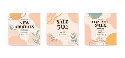 Square sale invitation banners, advertise template for social media, vector illustration