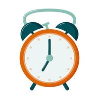 Retro alarm clock with a hammer, 7 o'clock. Time to Wake up for school and work. The icon with the clock. isolated on a white background.Color vector illustration in a flat style.