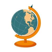 Student globe from South and North America. School equipment for geography, a symbol of the planet, the world and travel. Earth planet. Color vector illustration in flat style