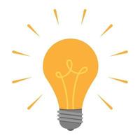 A burning light bulb in flat style. A symbol of new ideas and beginnings. Flat style. Isolated on a white background. Color vector illustration.