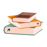 A stack of books with bookmarks. The books are stacked unevenly on top of each other. Hardcover textbooks. Education, reading, leisure, study. Color vector illustration in flat style.