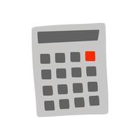 Calculator in Doodle style. A school tool for calculations and mathematics.Simple hand-Drawn drawing. Isolated on a white background. Color vector illustration.