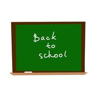 Blackboard with chalk and handwritten message back to school. A simple drawing is drawn by hand. Isolated on a white background. Color vector illustration.