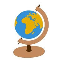 Globe on a stand. View of Africa. School inventory for geography. Symbol of travel. A simple drawing is drawn by hand. Isolated on a white background. Color vector illustration.