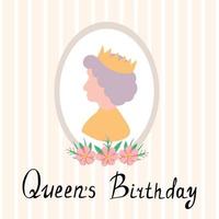 Queen's birthday, woman silhouette. Queen's platinum jubilee. crown as a symbol of the kingdom. Illustration for printing, backgrounds, greeting cards, posters, stickers and textile.