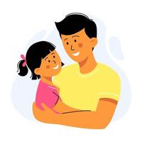 Father and his cute little Daughter. Happy fathers day. Vector illustration isolated on white for card, web banner, site