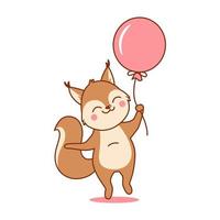 Cute Squirrel Holding Balloon Cartoon Vector Icon Illustration.  Flat Cartoon Logo