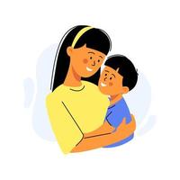 Happy mothers day card. Mother carrying her little son. Vector Illustration