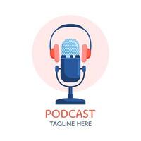 Podcast or Radio Logo design using Microphone and Headphone icon vector