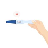 Pregnancy or ovulation positive test in woman hand top view isolated on white background. Female reproductive design, planning of pregnancy concept. Vector illustration for banner, website, print