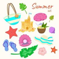 A set of vector elements on the theme of summer holidays on an exotic beach
