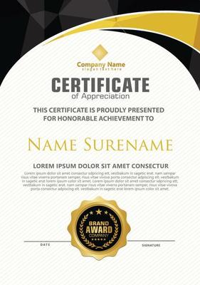 Modern certificate template with polygonal flow lines ornament on pattern background.