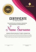 modern certificate template with flow lines ornament on pattern background. vector