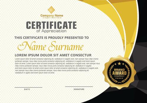Modern certificate template with polygonal flow lines ornament on pattern background. vector