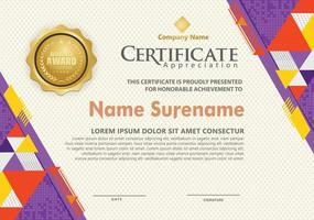 modern certificate template with triangle with halftone on line ornament on pattern background. vector