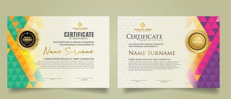 Set certificate template with triangle geometric polygonal background vector