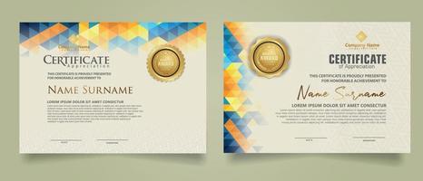 Set certificate template with triangle geometric polygonal background vector