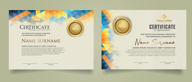 Set certificate template with triangle geometric polygonal background