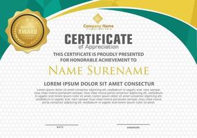 Modern certificate template with polygonal flow lines ornament on pattern background. vector