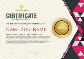 modern certificate template with triangle with halftone on line ornament on pattern background. vector